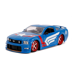 اسباب بازی ماشین فلزی فورد مدل Mustang GT و فیگور کاپیتان آمریکا Marvel با مقیاس 1:24_اسباب بازی